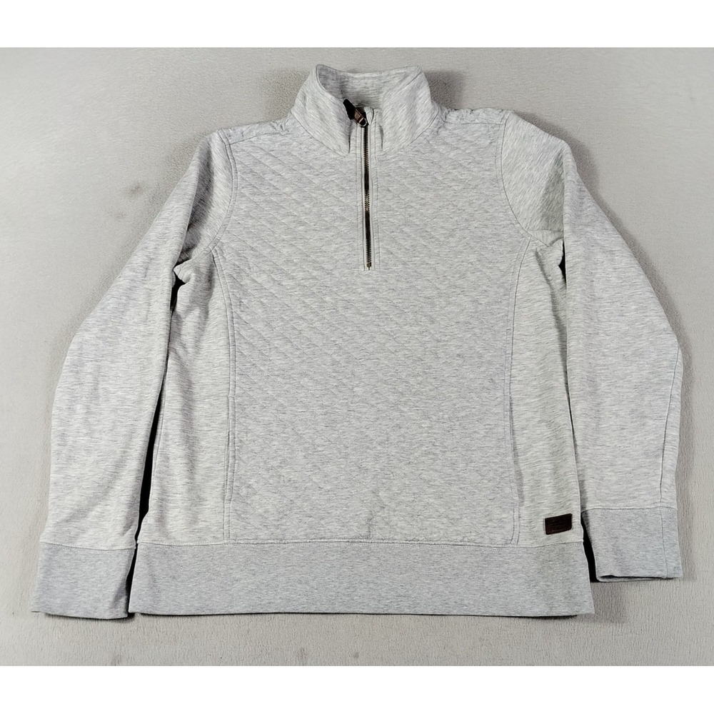 LL Bean Sweatshirt Womens Small Gray Quilted 1/4 Zip Fleece Pullover Mock Neck